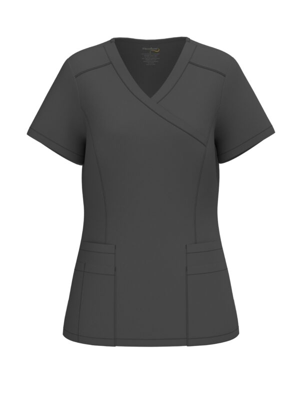 LADIES MOCK WRAP 4 POCKET TOP - Image 4